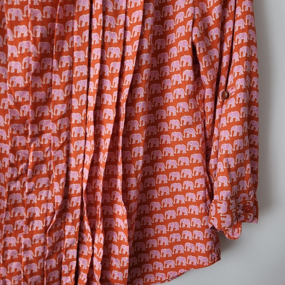 A.N.A. A New Approach Long Sleeve Blouse Orange + Pink Elephants Pleated Front - Picture 10 of 15